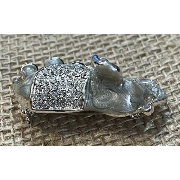 Vintage Enameled Rhinestone Silver Tone Elephant Lucky Truck Up Brooch Pin - Picture 5 of 9